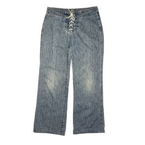 Vintage lei Juniors 7 Lace Up Flare Low Rise Jeans Light Wash Denim Y2K
